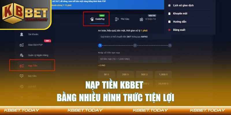 Nạp tiền KBBET bằng nhiều hình thức tiện lợi